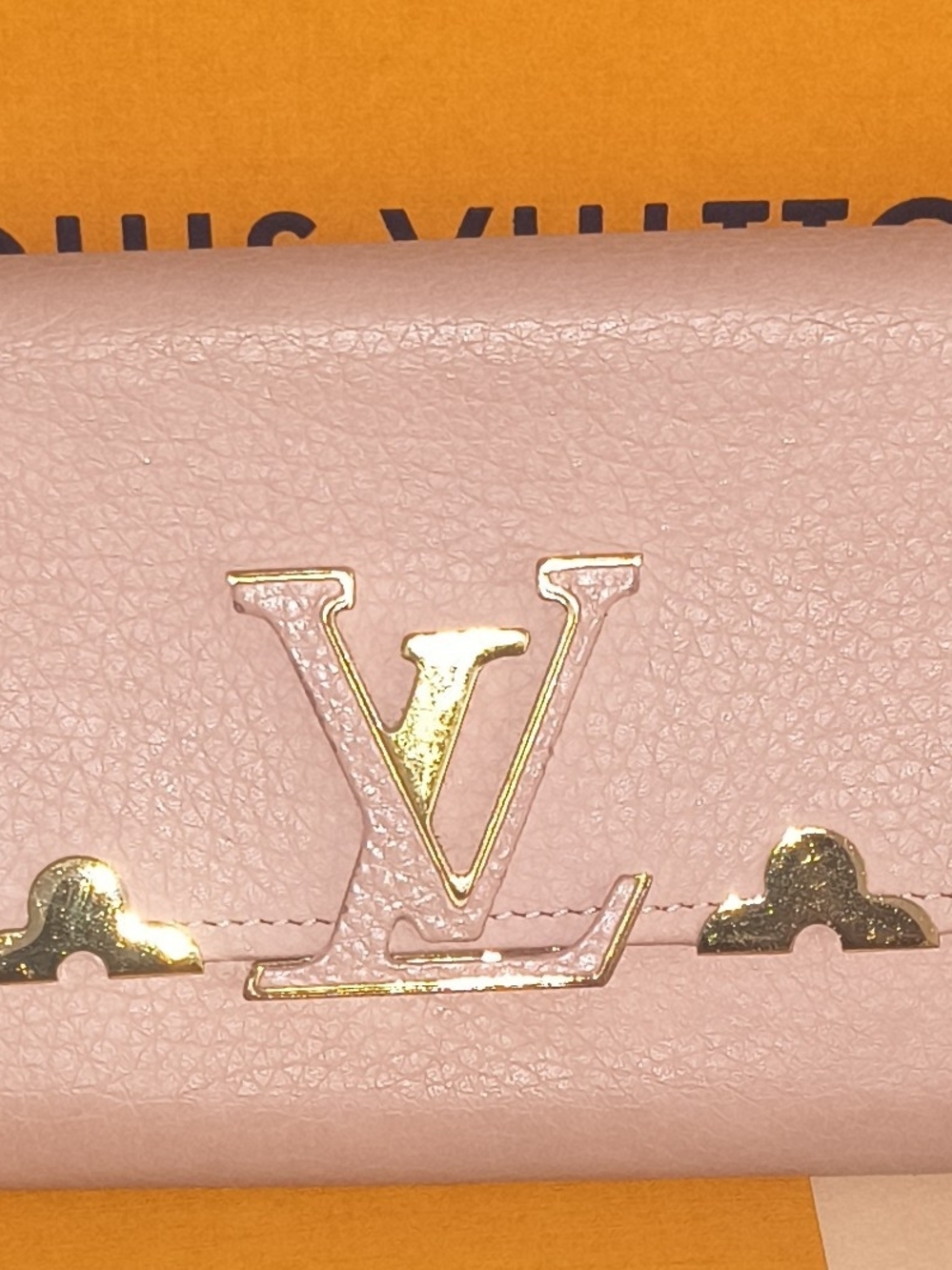 Louis Vuitton Blush Pink Capucine Leather Wallet with Gold LV Emblem